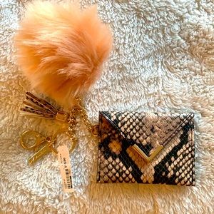 Aldo dusty rose card case, keychain puffy poof!